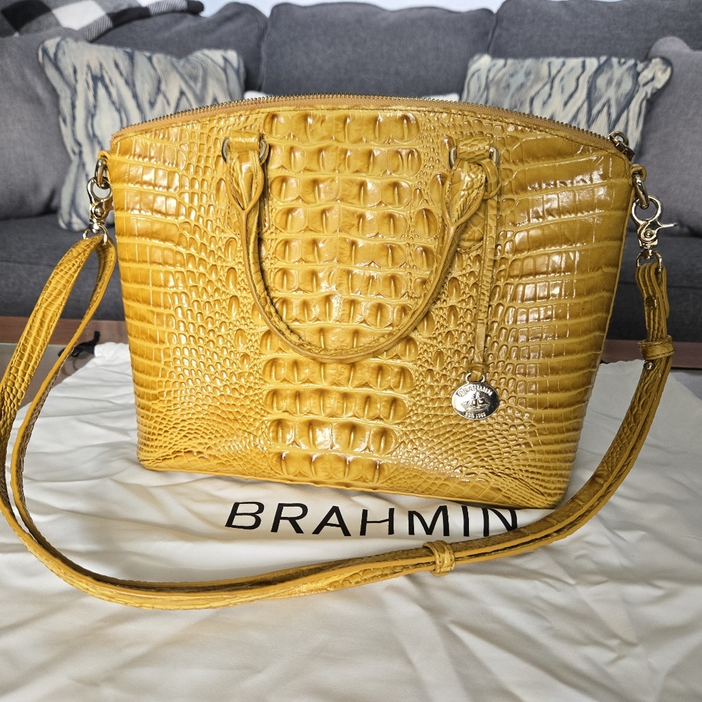 Brahmin Yellow Croc-Embossed Leather Satchel